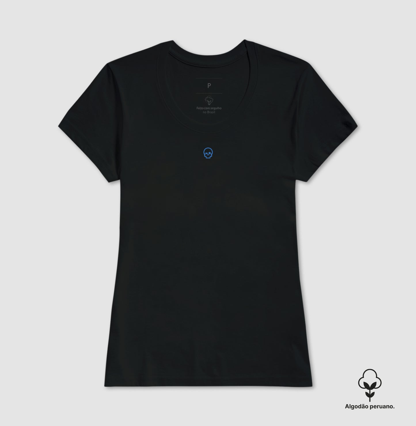 camiseta algodão peruano werock skull logo blue feminina
