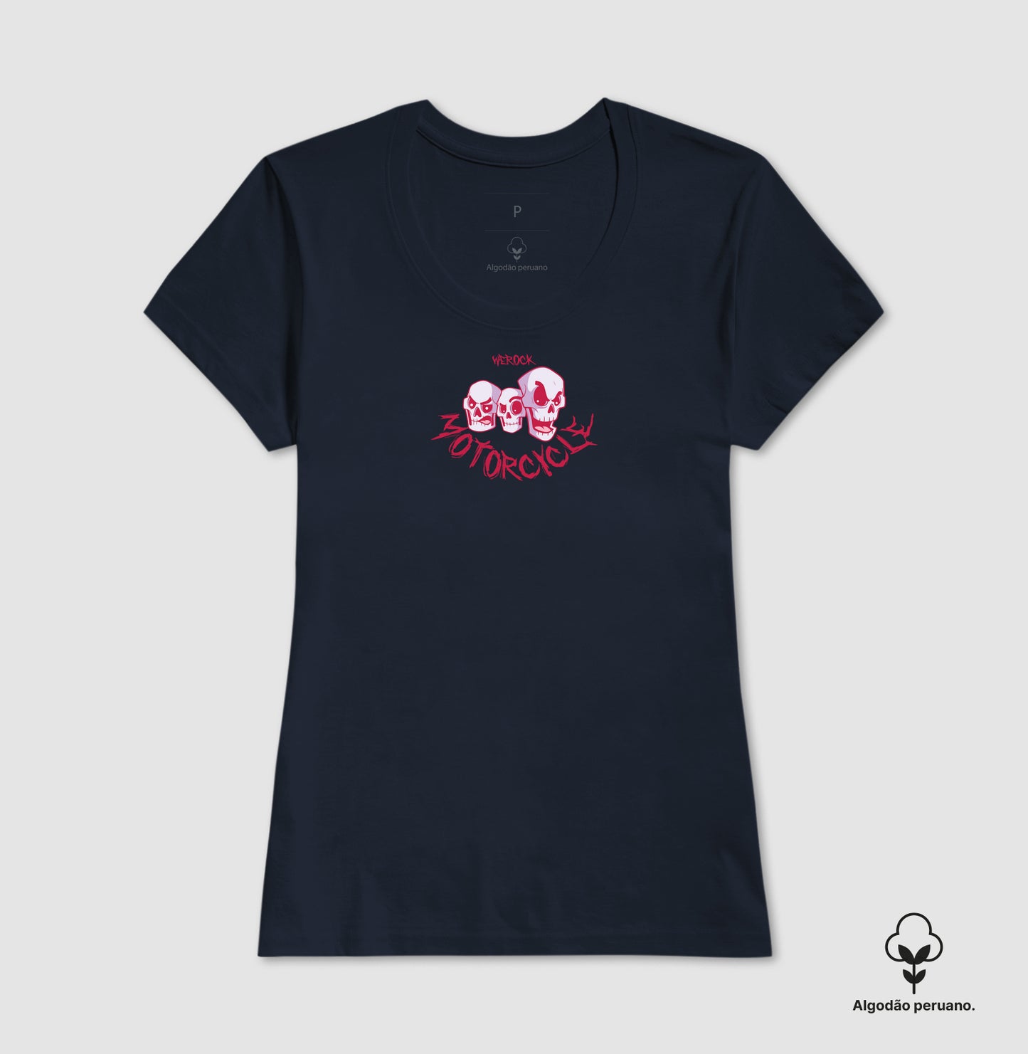 camiseta algodão peruano werock motorcycle skulls feminina