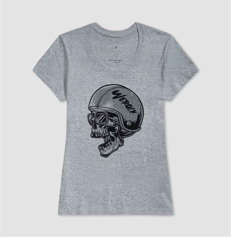 camiseta werock motorcycle helmet skull feminina