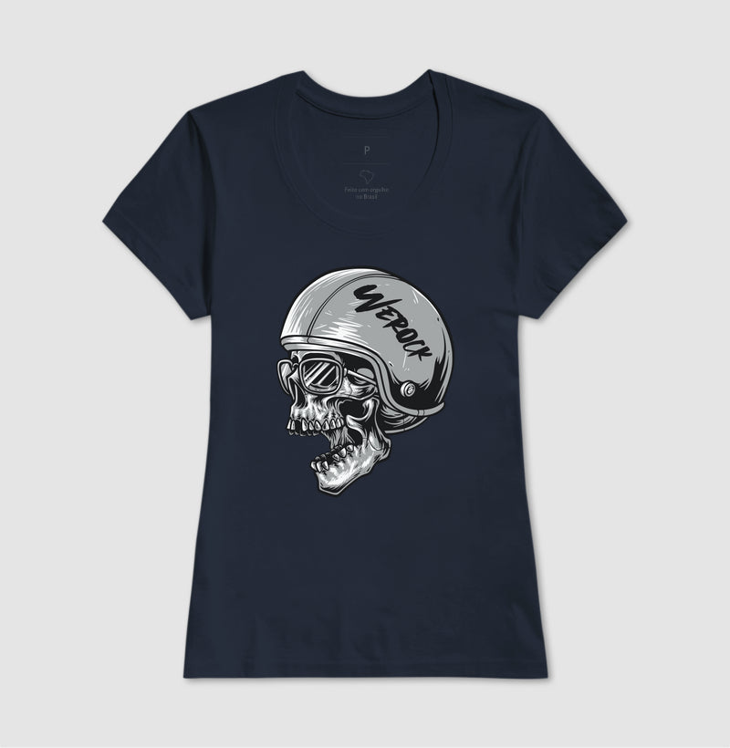 camiseta werock motorcycle helmet skull feminina