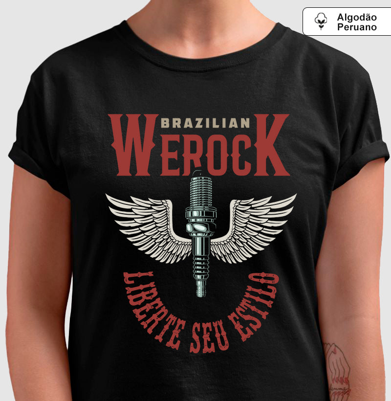 camiseta algodão peruano werock motorcycle wings feminino