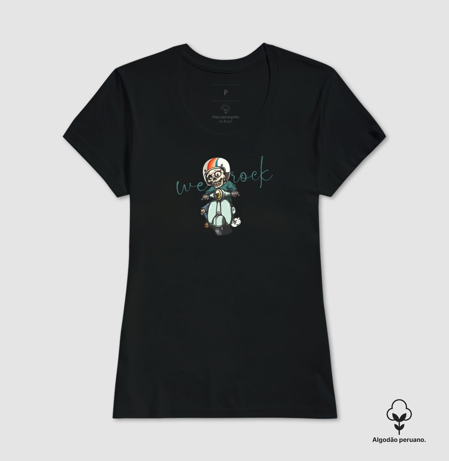camiseta algodão peruano werock vespa skull feminina