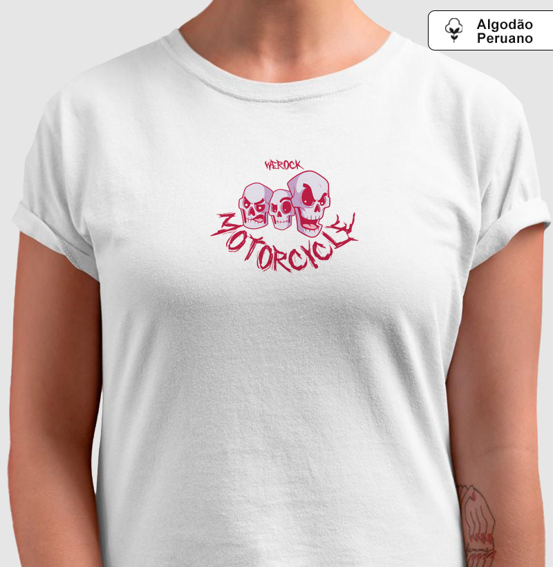 camiseta algodão peruano werock motorcycle skulls feminina