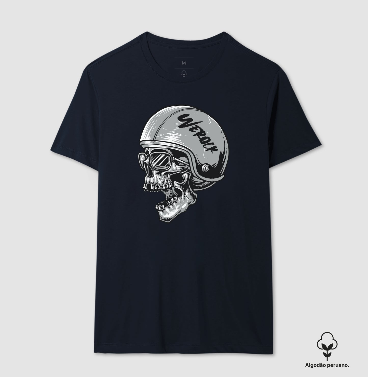 camiseta algodão peruano werock motorcycle helmet skull masculina