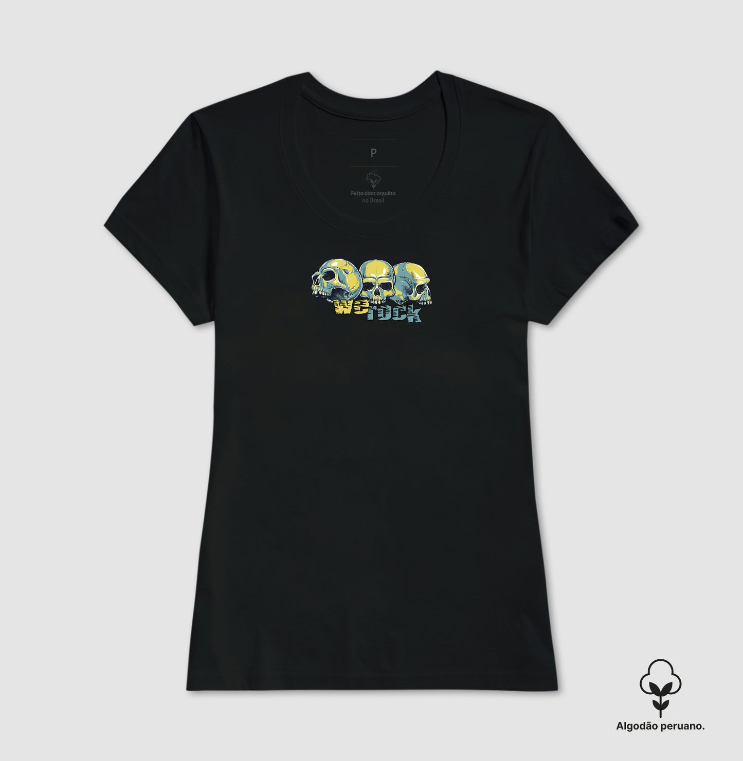 camiseta algodão peruano werock face skulls feminina