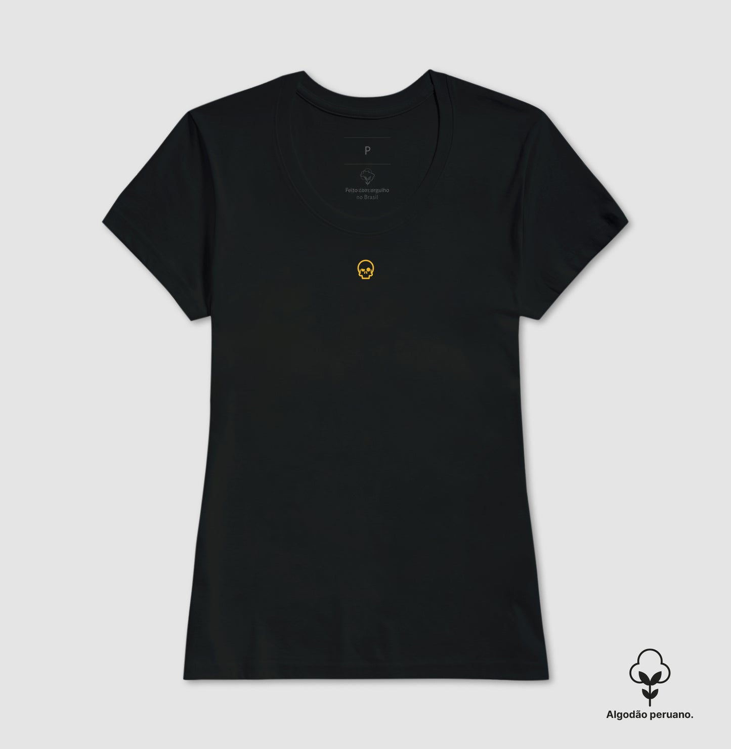 camiseta algodão peruano werock skull logo gold feminina