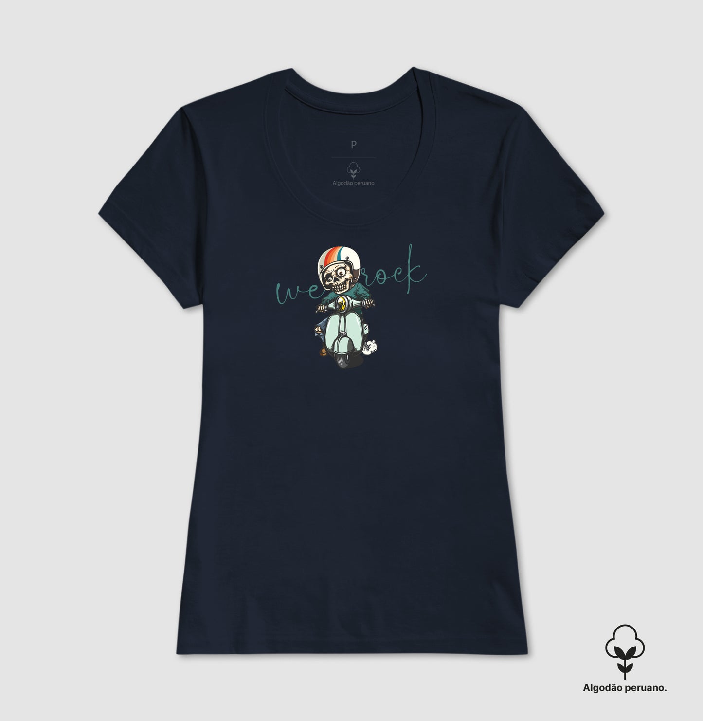 camiseta algodão peruano werock vespa skull feminina