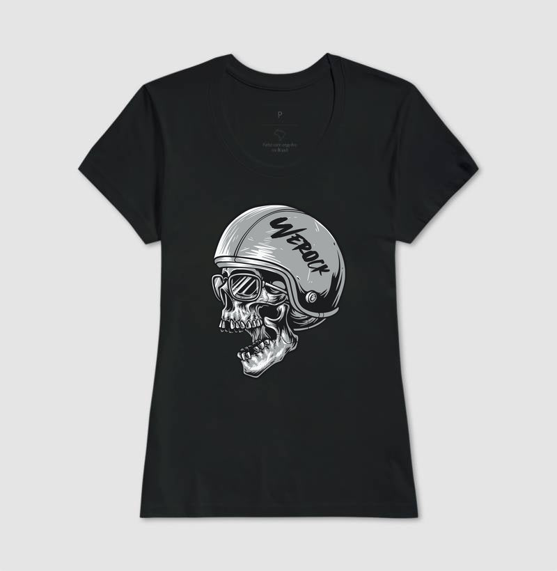 camiseta werock motorcycle helmet skull feminina