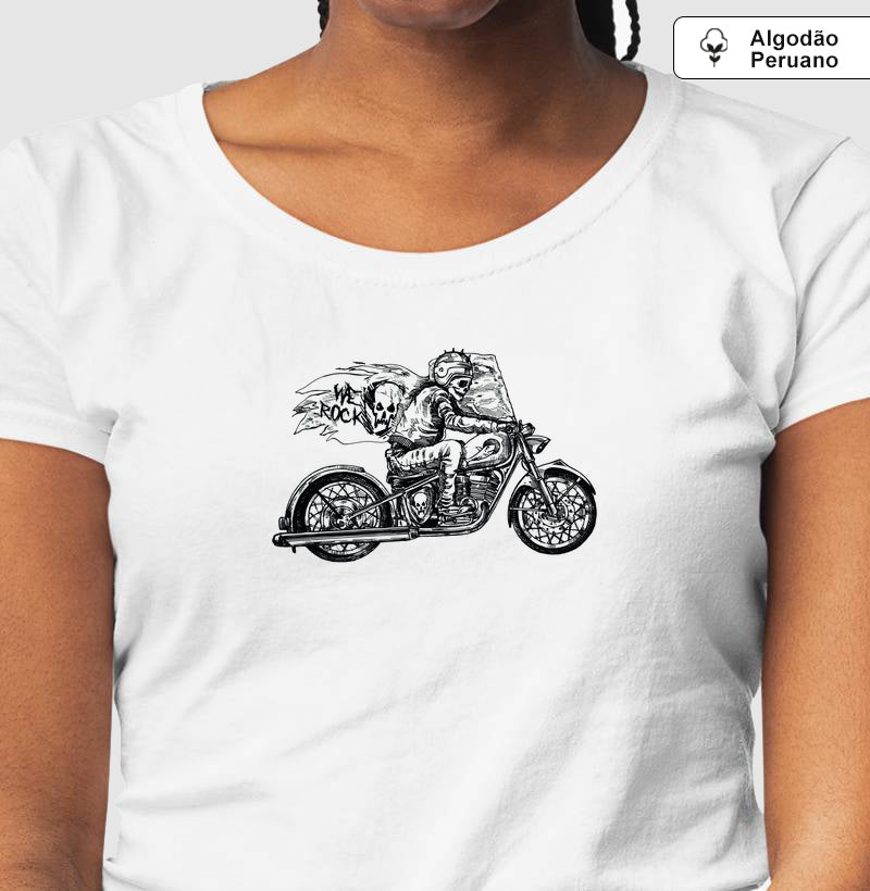 camiseta algodão peruano werock motorcycle ghost feminina