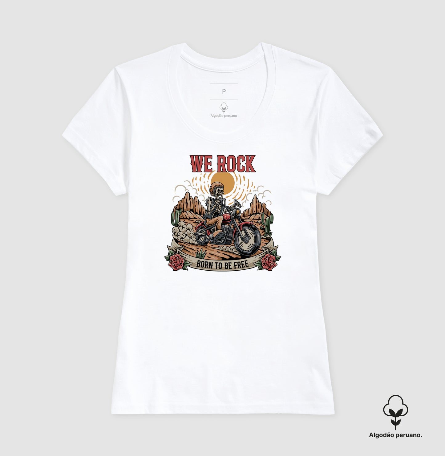camiseta algodão peruano werock born motorcycle feminino