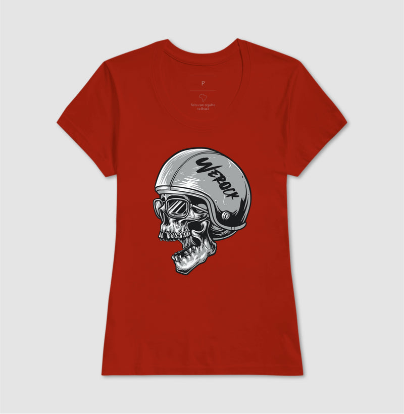camiseta werock motorcycle helmet skull feminina