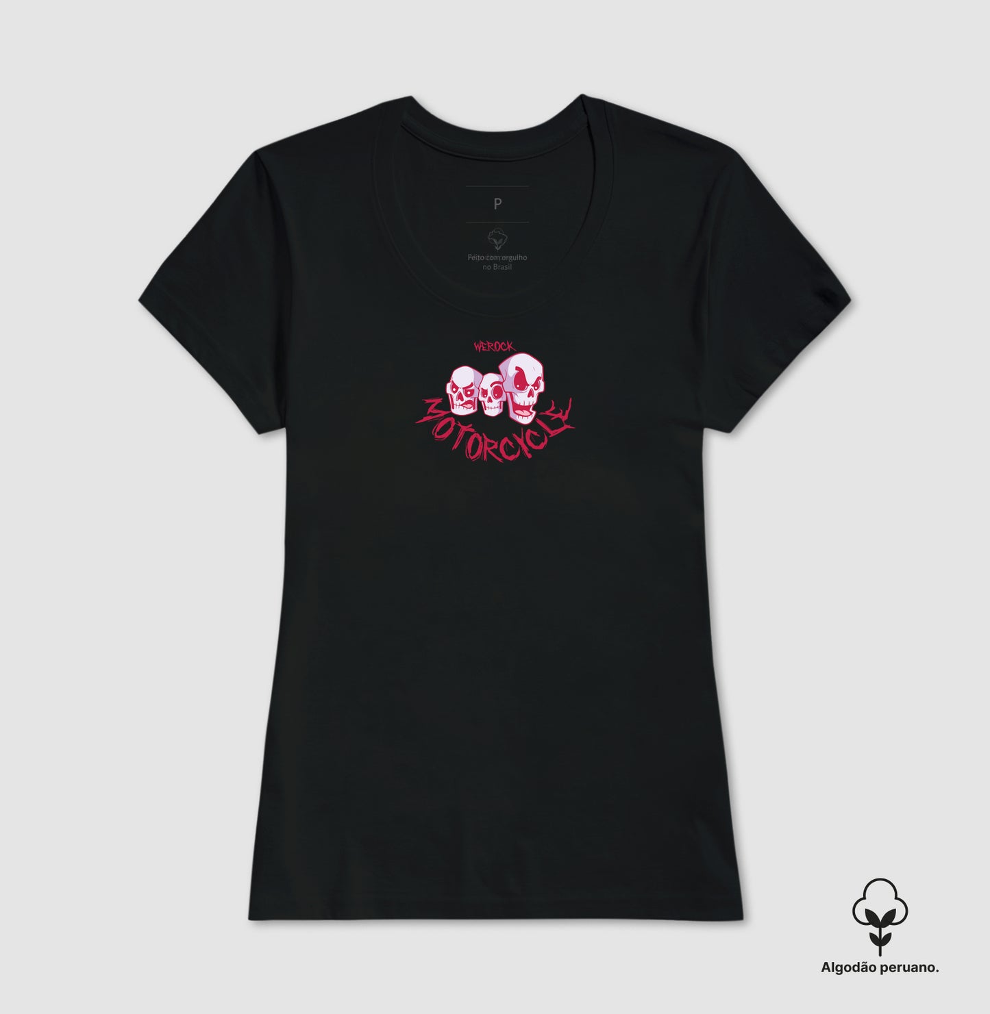 camiseta algodão peruano werock motorcycle skulls feminina