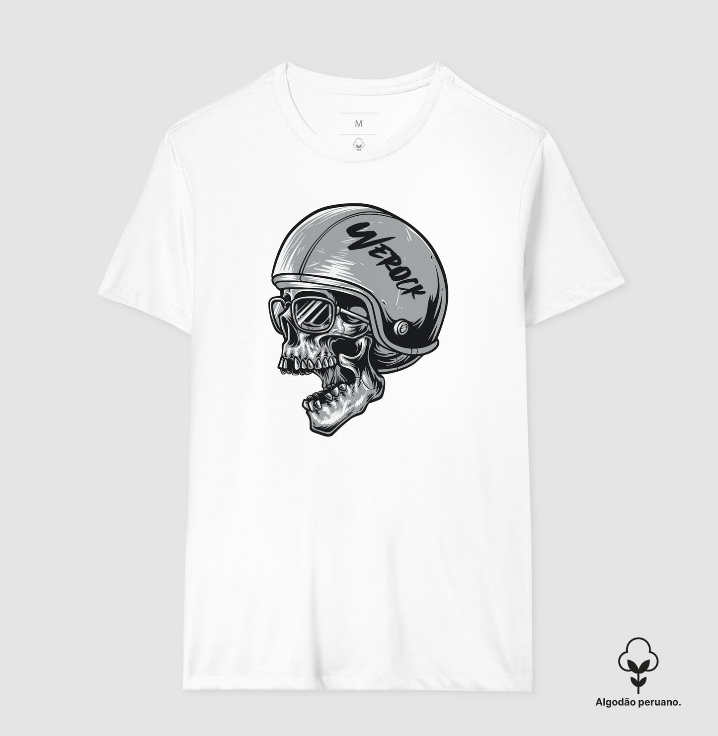camiseta algodão peruano werock motorcycle helmet skull masculina
