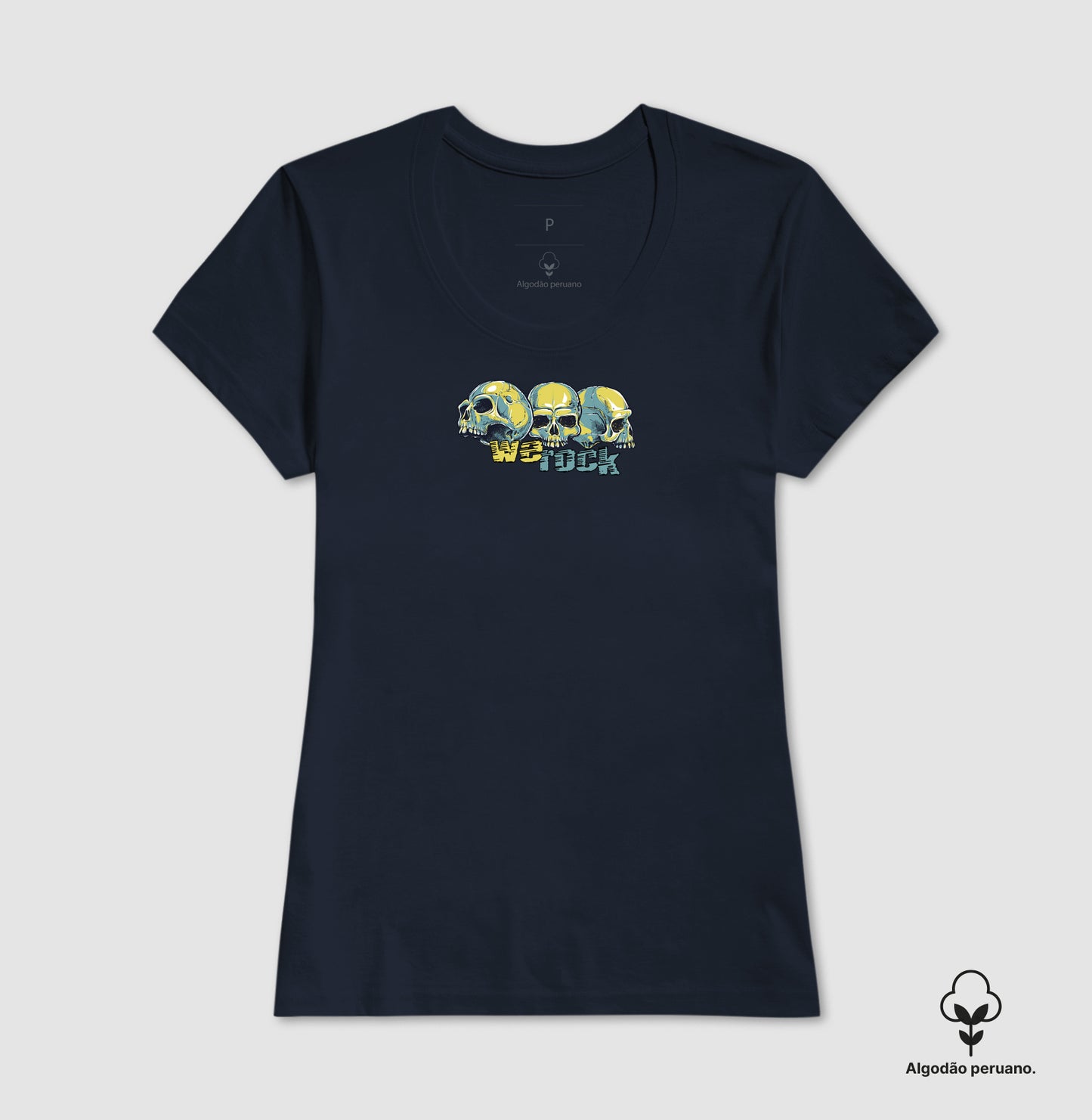 camiseta algodão peruano werock face skulls feminina