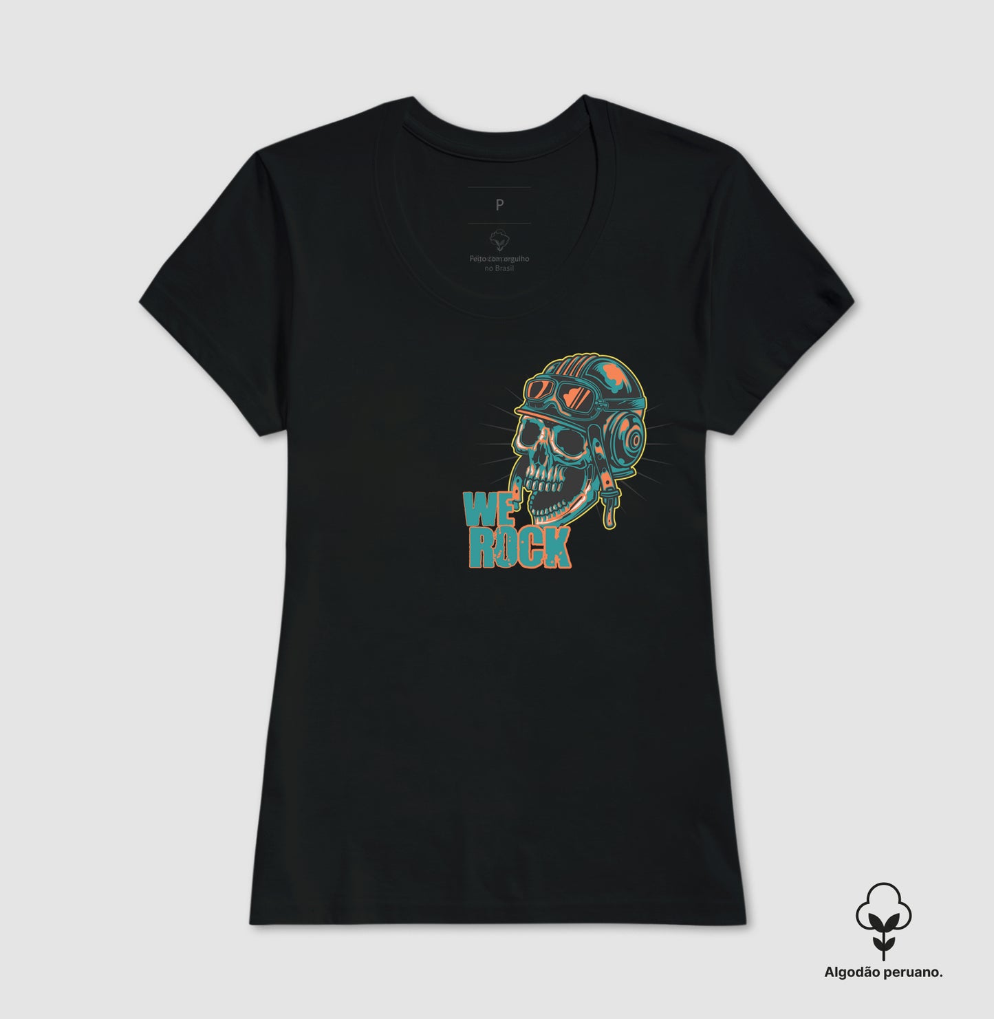 camiseta algodão peruano werock motorcycle crazy feminina