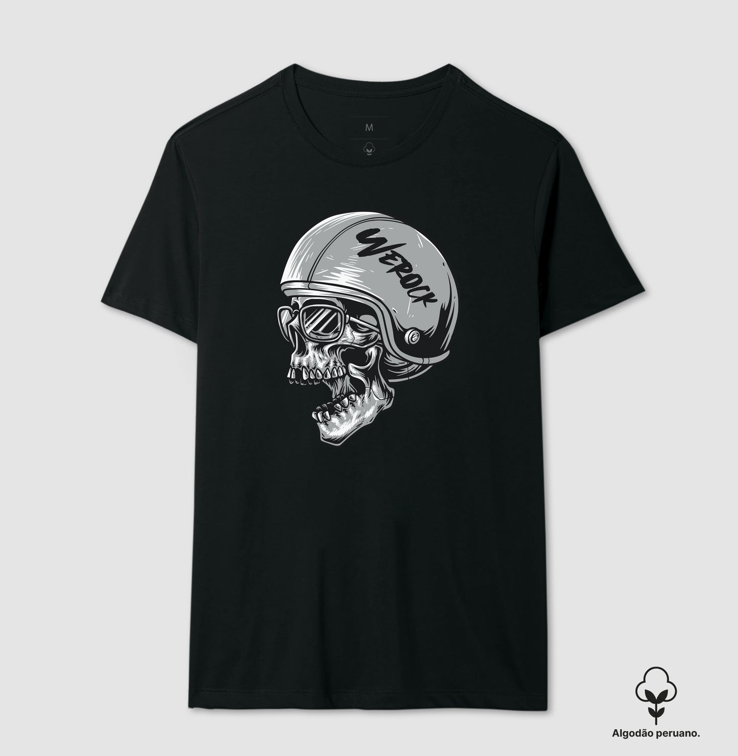 camiseta algodão peruano werock motorcycle helmet skull masculina