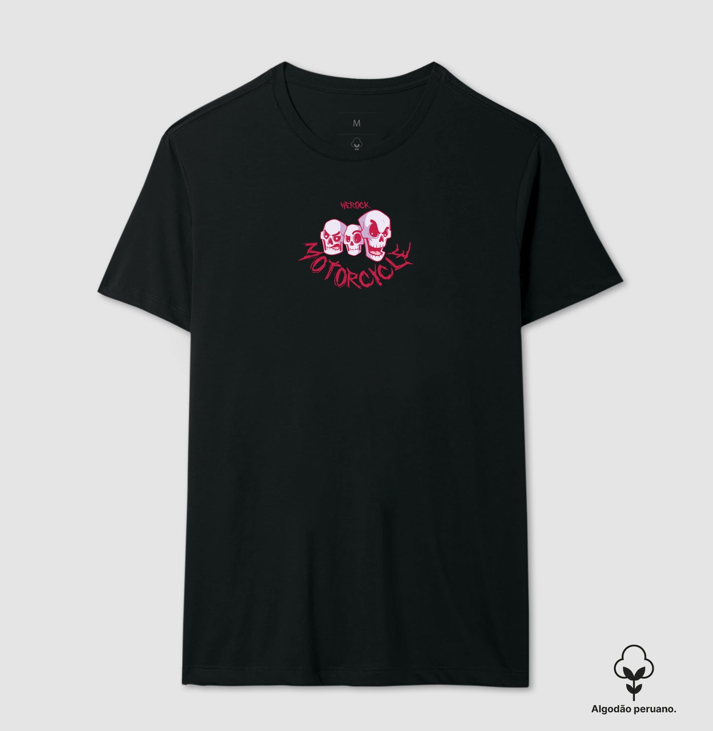 camiseta algodão peruano werock motorcycle skulls masculina