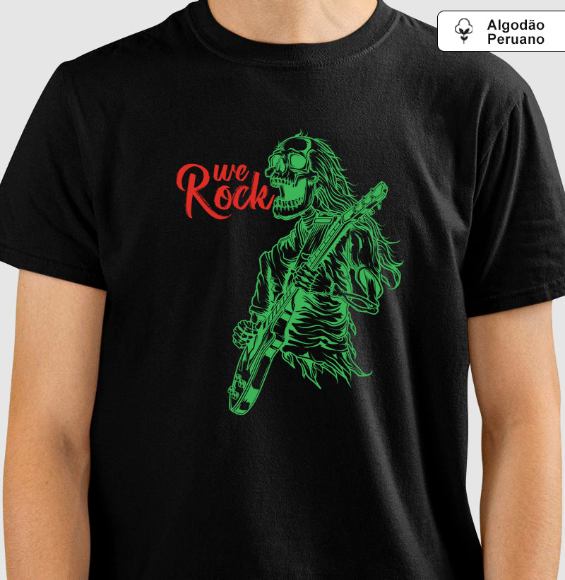 camiseta algodão peruano werock rock skull masculina