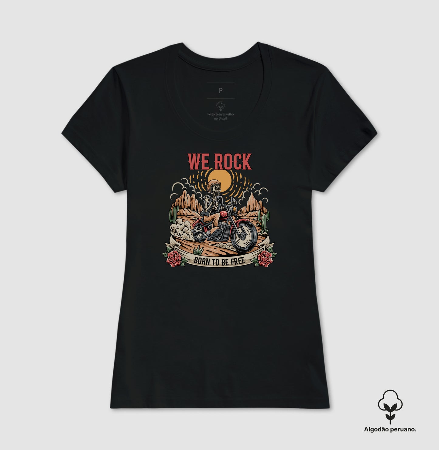 camiseta algodão peruano werock born motorcycle feminino