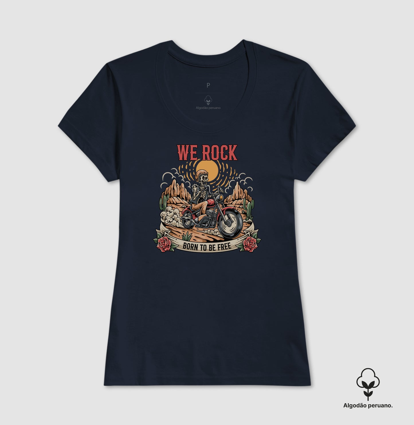 camiseta algodão peruano werock born motorcycle feminino