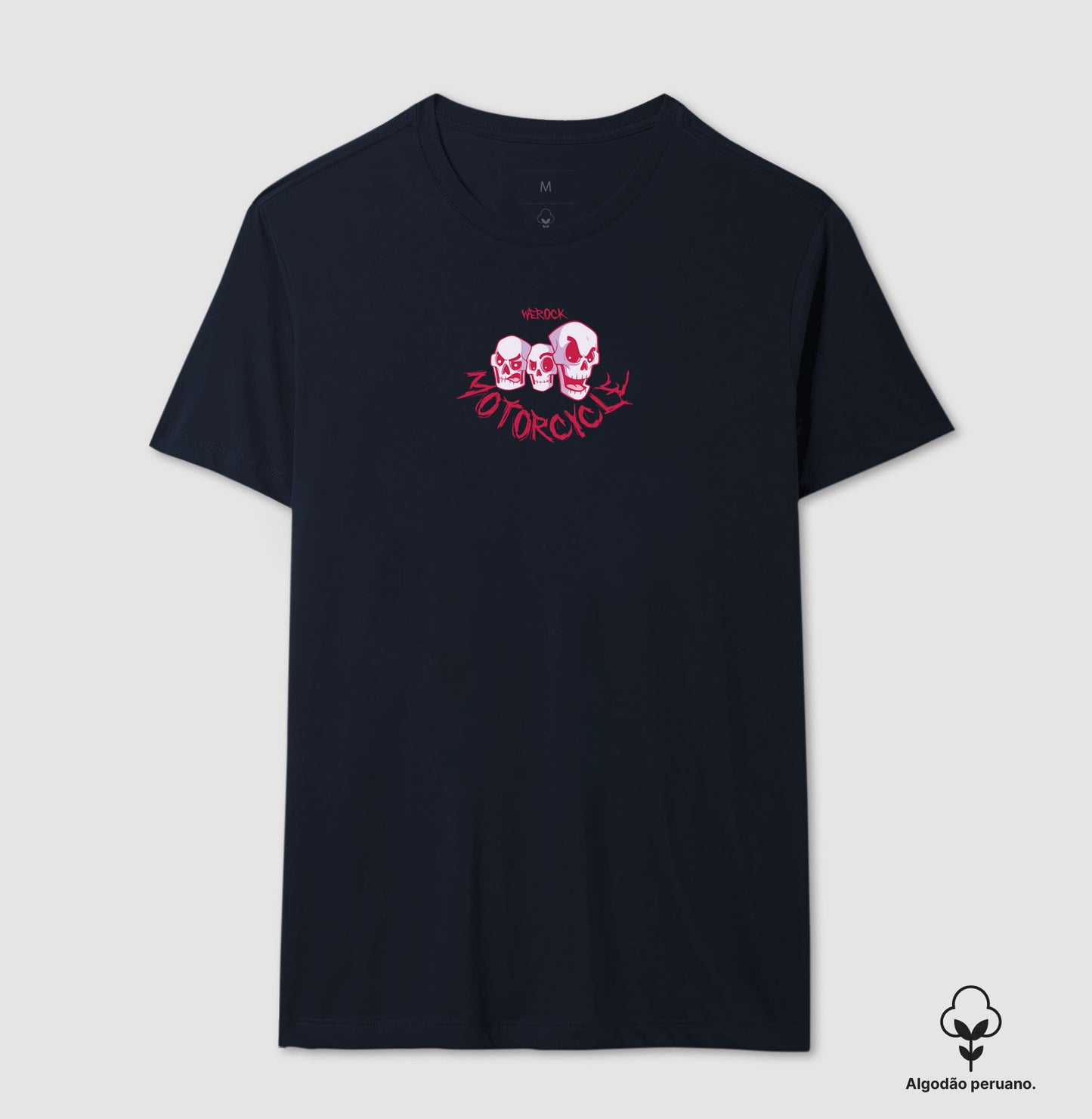 camiseta algodão peruano werock motorcycle skulls masculina