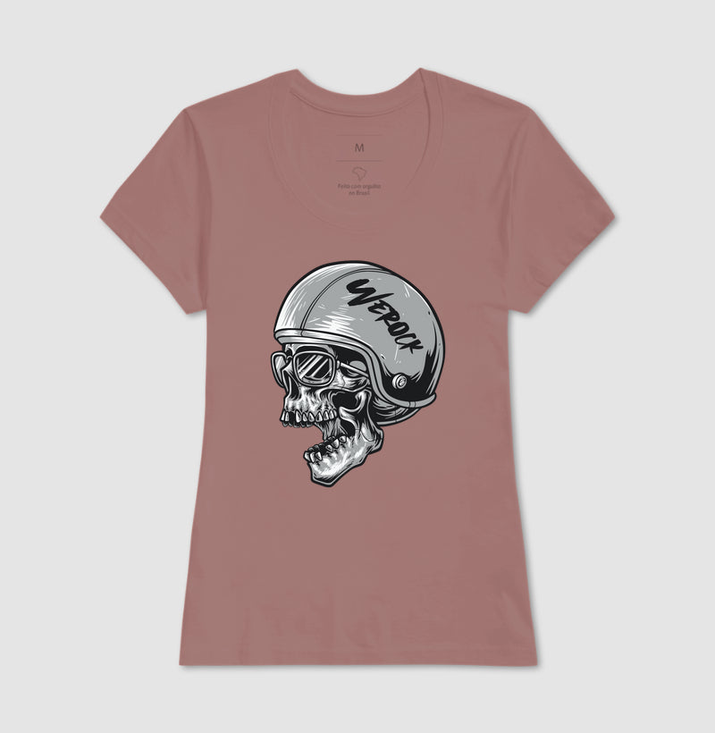 camiseta werock motorcycle helmet skull feminina