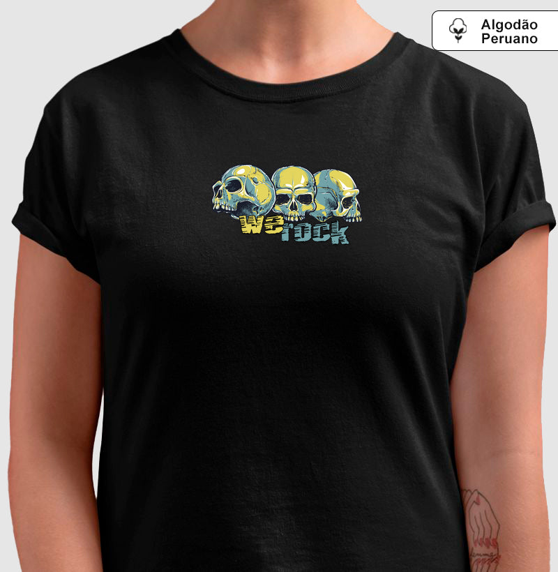 camiseta algodão peruano werock face skulls feminina