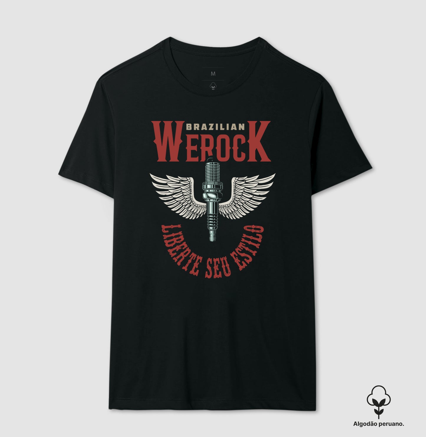 camiseta algodão peruano werock motorcycle wings masculina