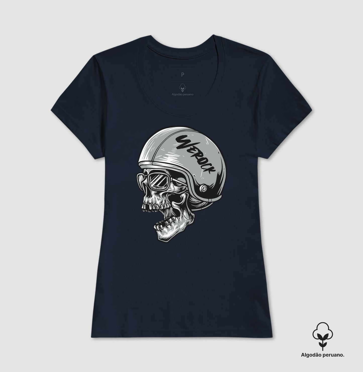 camiseta algodão peruano werock motorcycle helmet skull masculina
