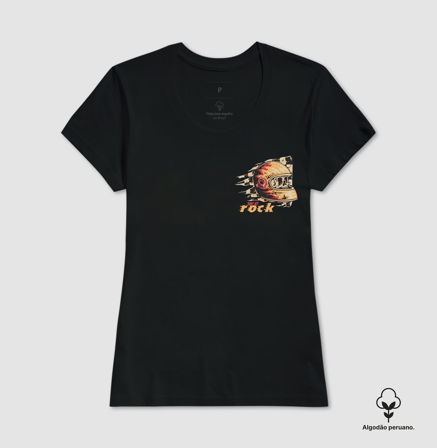 camiseta algodão peruano werock helmet racing feminina