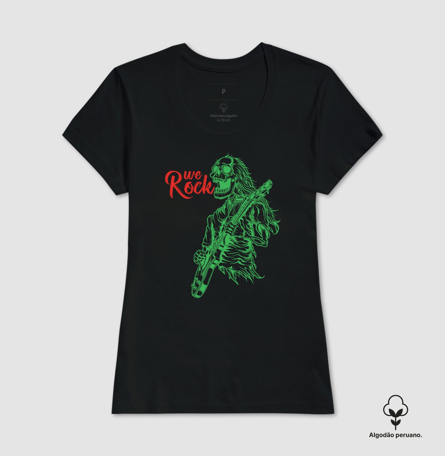 camiseta algodão peruano werock rock skull feminina