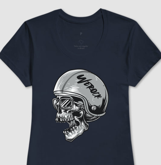 camiseta werock motorcycle helmet skull feminina
