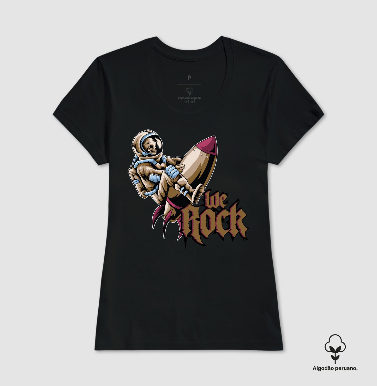 camiseta algodão peruano werock rocket feminina
