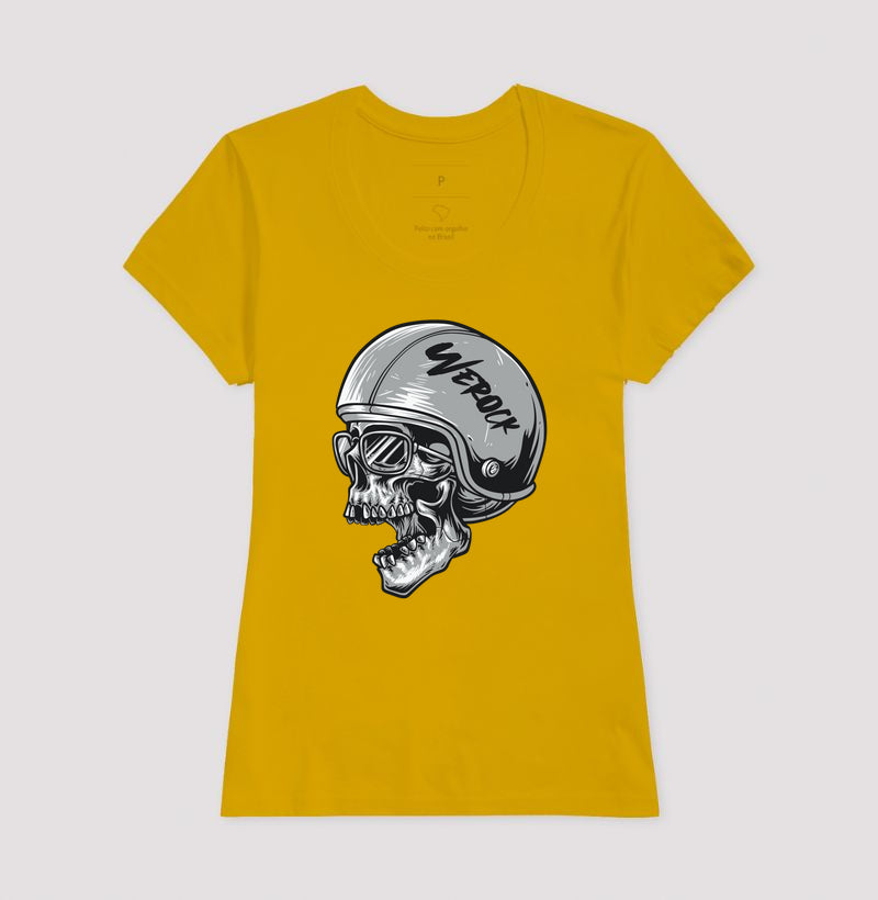 camiseta werock motorcycle helmet skull feminina