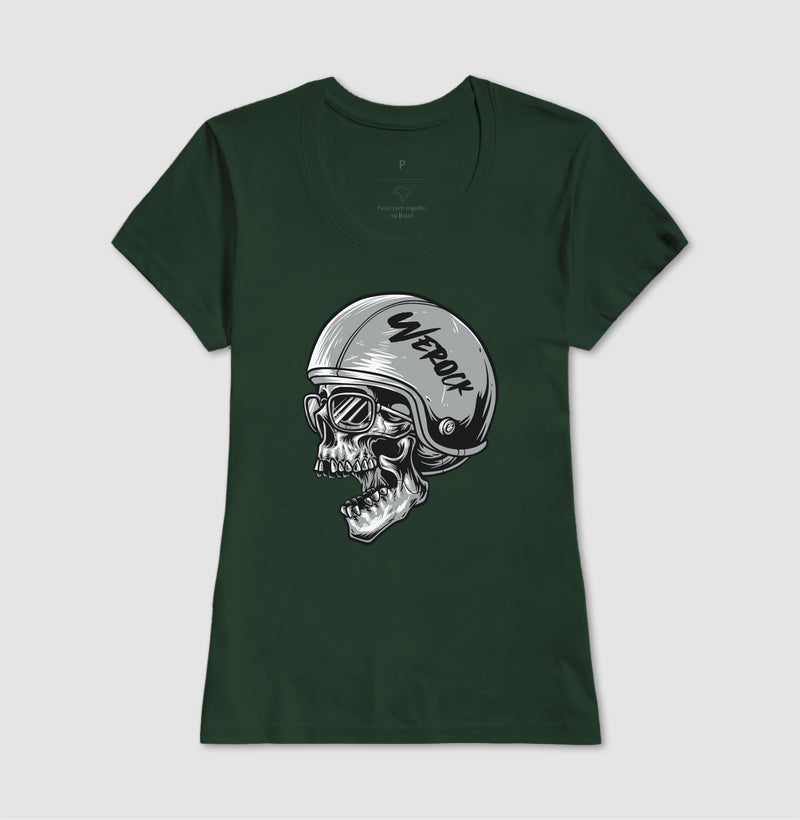 camiseta werock motorcycle helmet skull feminina