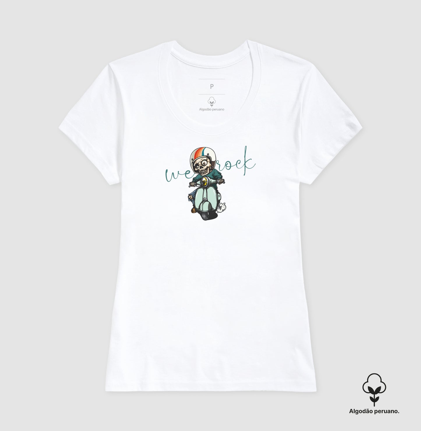 camiseta algodão peruano werock vespa skull feminina