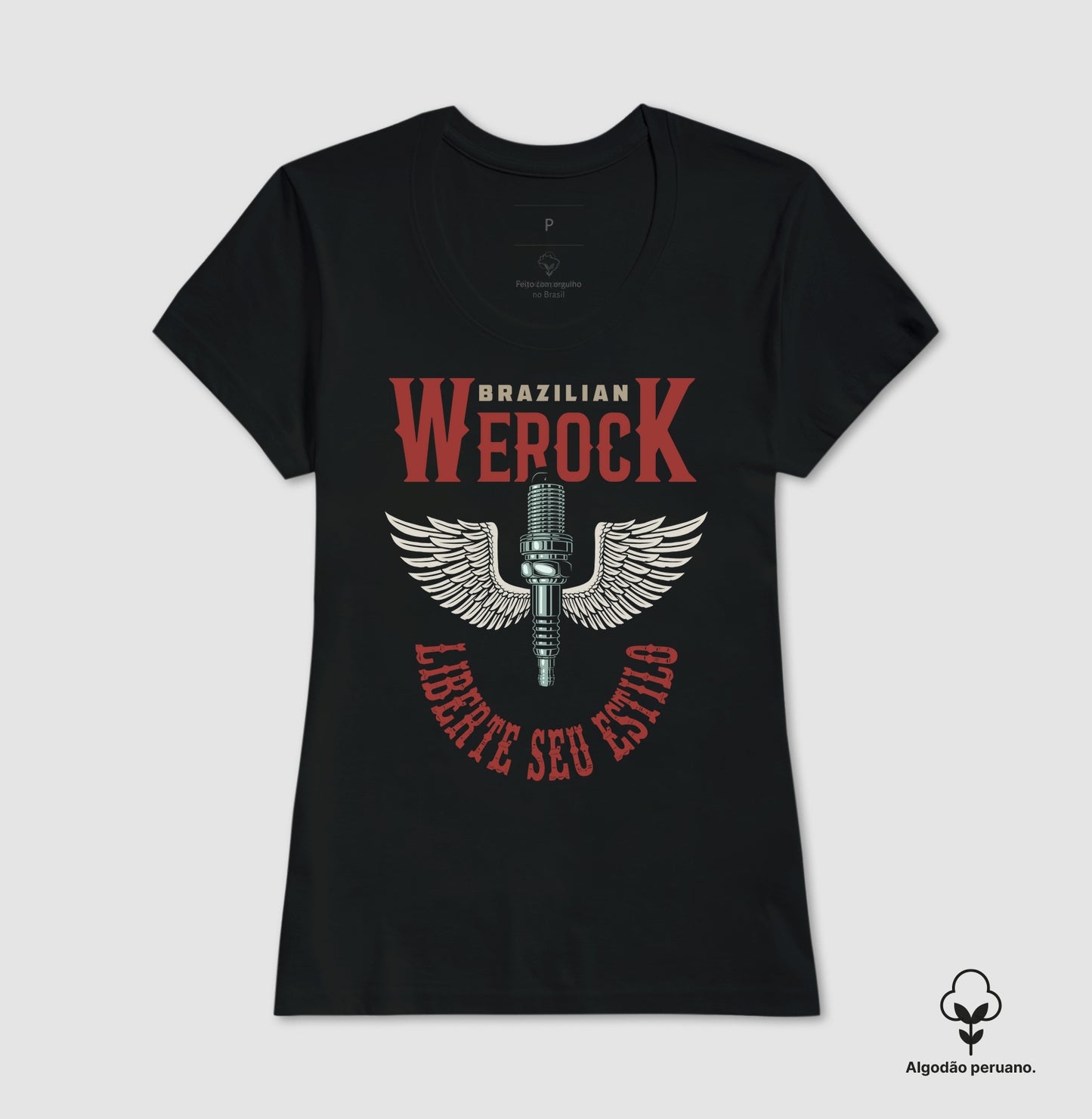 camiseta algodão peruano werock motorcycle wings feminino