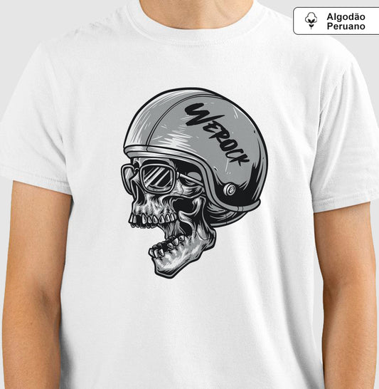 camiseta algodão peruano werock motorcycle helmet skull masculina