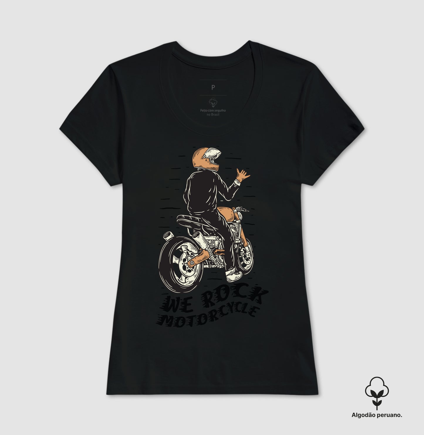 camiseta algodão peruano werock motorcycle hang loose feminina