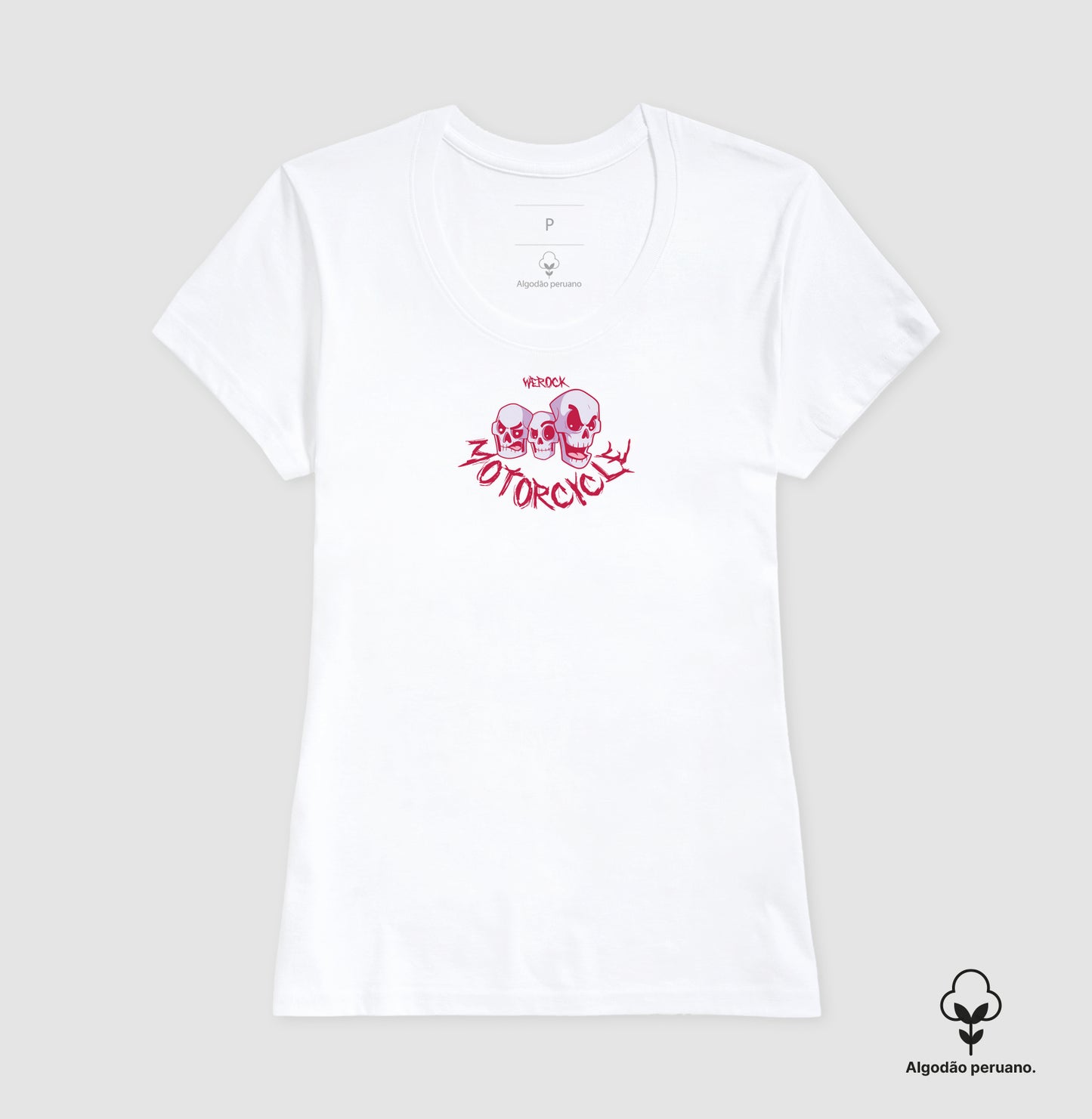 camiseta algodão peruano werock motorcycle skulls feminina