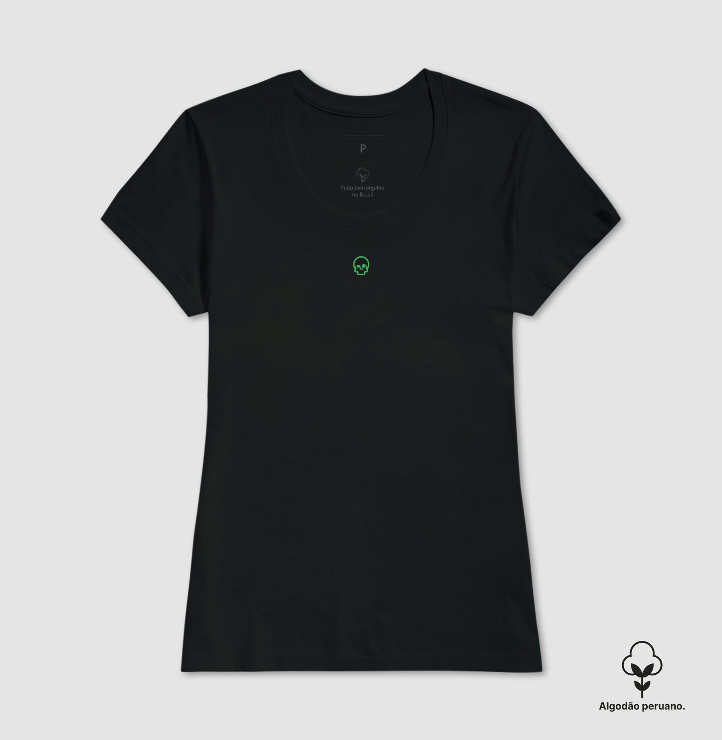 camiseta algodão peruano werock skull logo green feminina
