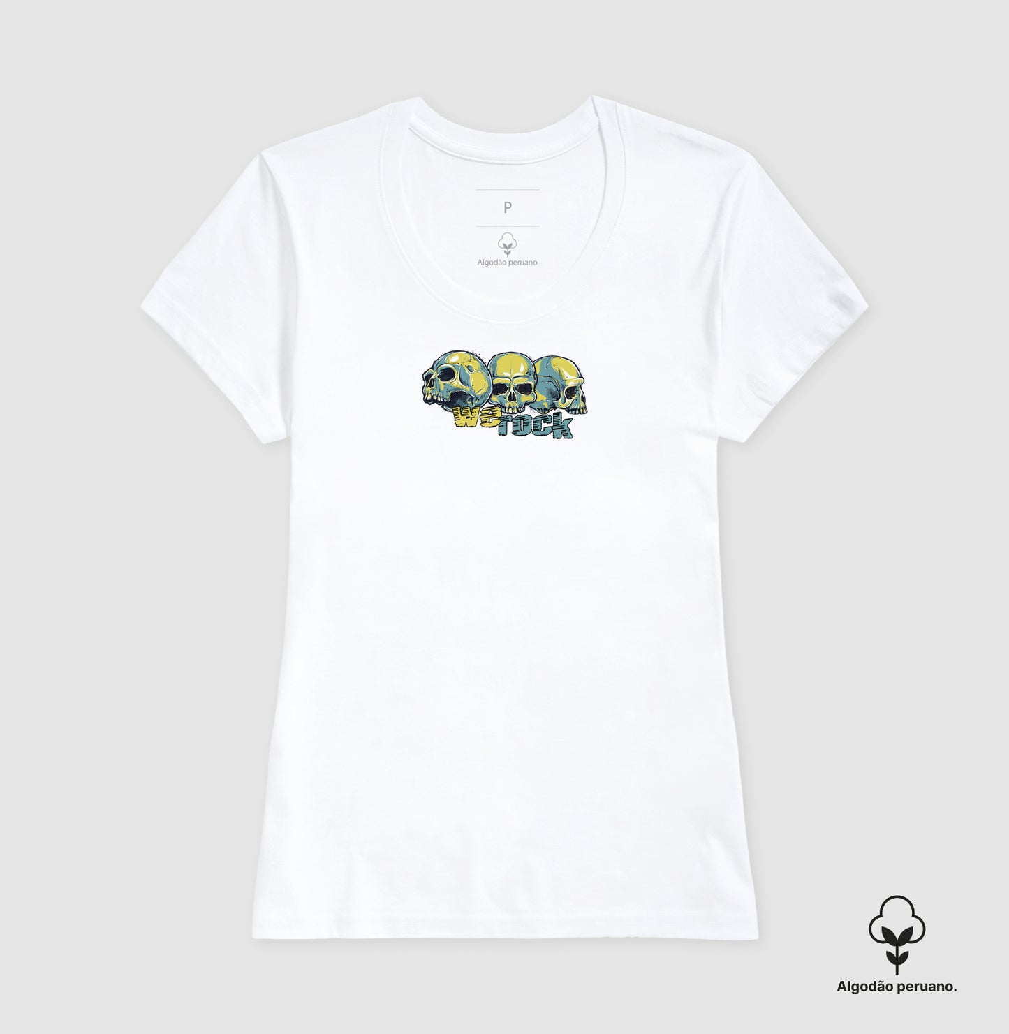 camiseta algodão peruano werock face skulls feminina